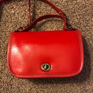 Red leather w/brass small evening bag